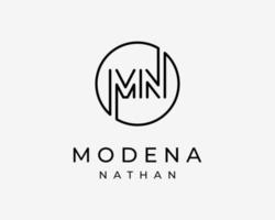 Letter MN Line Art Linear Monogram Minimalist Elegant Circle Round Shape Frame Vector Logo Design