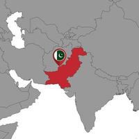 Pin map with Pakistan flag on world map. Vector illustration.