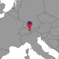 Pin map with Liechtenstein flag on world map. Vector illustration.