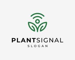 planta hoja verde follaje naturaleza señal onda conexión inalámbrica línea simple icono vector logo diseño