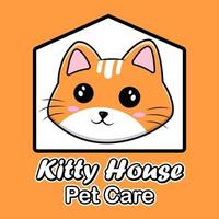 kitty house cartoon pet shop logo cat character in house vector illustration