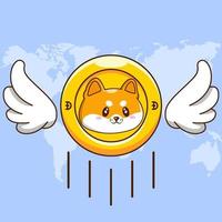 shiba inu coin wings world map up price cartoon style template vector