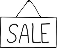 lettering sale on a signboard icon. sketch hand drawn doodle style. minimalism monochrome. tag, word, slogan vector