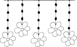 guirnalda con flores colgando pancarta, borde, marco, pegatina. bosquejo garabato dibujado a mano. minimalismo monocromático escandinavo. decoración de primavera verano vector