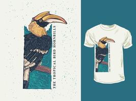 The wild tropical hornbill hand drawn illustration vector