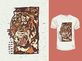 la ilustración de camiseta de estilo vintage de tigre enojado vector