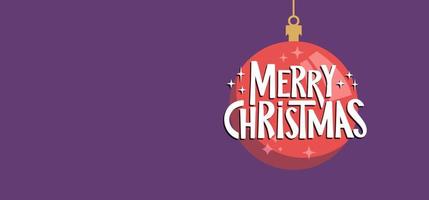 Merry Christmas horizontal banner. Flat design christmas ball. for greeting card or advertising in horizontal design with copy space. vector