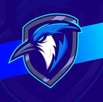 Blue jay bird head mascot esport logo designs for game and sport logo with shield vector
