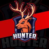 hunter deer head mascot character logo design with badge for hunter logo idea vector