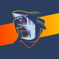aggressive mad shark mascot character logo design with badge for sport game vector
