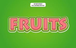 plantilla de efecto de texto editable 3d de frutas, estilo de efecto de texto vector