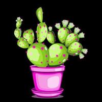 Prickly pear cactus in ceramic pot in flat technique vector