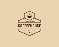 Vintage Retro Badge Emblem Logotype Coffee Shop with Coffee Bean Silhouette Logo Design Linear Style vector