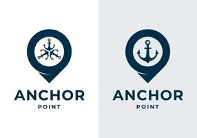 Anchor with pin location map logo design template illustration vector