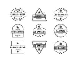 emblema de insignia retro vintage cannabis marihuana cáñamo rectángulo diseño de logotipo estilo lineal vector