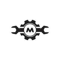 Vintage Spanner Wrench Gear Logo Engineering Mechanical Tool of Automotive Garage Design Inspiration vector