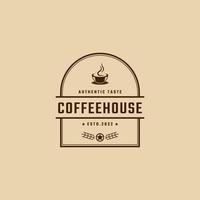 emblema de insignia retro vintage logotipo cafetería con diseño de logotipo de silueta de grano de café estilo lineal vector