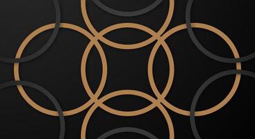 Abstract 3D Geometric Circle Stripes Lines Papercut Background with Dark Black and Gold Colors Realistic Decoration Pattern vector