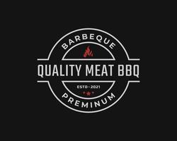 emblema de placa retro vintage sello rústico con llama de fuego para el diseño de logotipo de barbacoa tradicional barbacoa estilo lineal vector