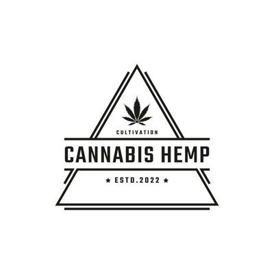 Vintage Retro Badge Emblem Cannabis Marijuana Hemp Rectangle Logo Design Linear Style