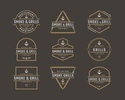 Vintage Retro Badge Emblem Grill Barbeque BBQ Fire flame Logo Design Linear Style vector