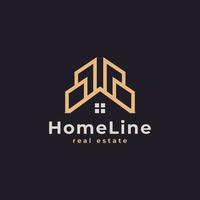 logotipo de la casa. símbolo de la casa de oro estilo lineal geométrico. utilizable para logotipos de bienes raíces, construcción, arquitectura y construcción vector