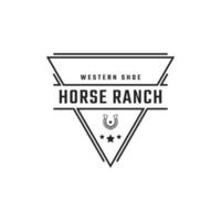 caballo de zapato de emblema de insignia retro vintage para estilo lineal de diseño de logotipo de country, western, cowboy ranch vector