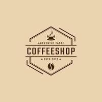 Vintage Retro Badge Emblem Logotype Coffee Shop with Coffee Bean Silhouette Logo Design Linear Style vector