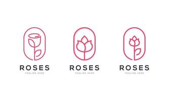 conjunto de flor de rosa de belleza en diseño de logotipo de estilo de arte de línea para moda, cosmética, salón, spa y bienestar
