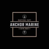 Vintage Retro Badge Emblem Anchor Ship Boat Logo Design Linear Style on Black Background vector