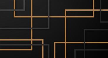 Fondo de corte de papel de líneas de rayas cuadradas geométricas 3d abstractas con patrón de decoración realista de colores negro oscuro y dorado vector