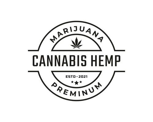 Vintage Retro Badge Emblem Cannabis Marijuana Hemp Rectangle Logo Design Linear Style