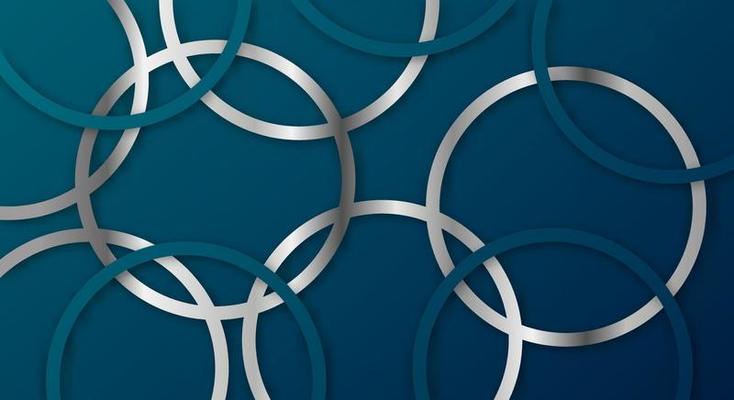 Abstract 3D Geometric Circle Stripes Lines Papercut Background with Dark Blue and Silver Colors Realistic Decoration Pattern