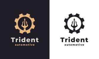 Trident Trisula Gear Logo. Suitable for Mechanical Automotive Marine Ship and Sea Symbol vector