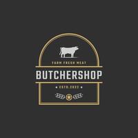 Vintage Retro Badge Emblem Steak House Bull Silhouette Good for Farm or Restaurant Logo Design Linear Style vector