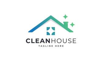 Clean House Logo with Modern Line Art Style Gradient Color vector