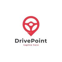 Drive Point Steering Wheel Map Location Navigation Logo Design Inspiration vector