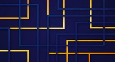 Fondo de corte de papel de líneas de rayas cuadradas geométricas 3d abstractas con patrón de decoración realista de colores azul oscuro y dorado vector