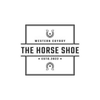 caballo de zapato de emblema de insignia retro vintage para estilo lineal de diseño de logotipo de country, western, cowboy ranch vector