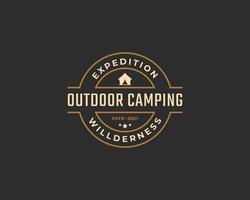 Vintage Retro Badge Emblem Mountain Camping Logo with Tent Silhouette Design Linear Style vector