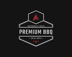 Vintage Retro Badge Emblem Rustic Stamp with Fire Flame for Traditional BBQ Barbecue Logo Design Linear Style vector