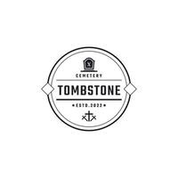 Vintage Retro Badge Emblem Tombstone Tomb Cemetery Logo Design Linear Style vector