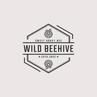 Vintage Retro Badge Emblem Honey Bee Hive Logo Design Linear Style. Vector Illustration