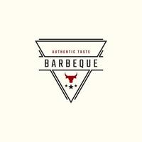 Vintage Retro Badge Emblem Rustic BBQ Grill Barbecue, Barbeque Label Stamp Logo Design Linear Style vector