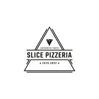 Vintage Retro Badge Emblem Pizza Slice, Pizzeria Restaurant Bar Bistro Logo Design Linear Style vector