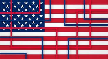 Abstract Geometric Square Stripes Lines Papercut Background with Flag of United states vector