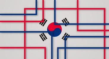 Fondo de corte de papel de líneas de rayas cuadradas geométricas abstractas con bandera de corea del sur vector