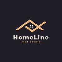 logotipo de la casa. símbolo de la casa de oro estilo lineal geométrico. utilizable para logotipos de bienes raíces, construcción, arquitectura y construcción vector