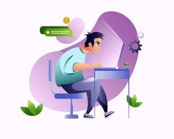 vector graphic design, illustration of working from home seriously