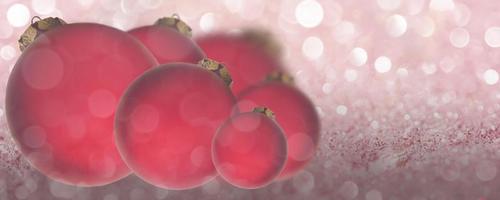 Christmas banner. Red balls on a shiny background. Christmas, holiday, greetings. Background for advertising and business. photo